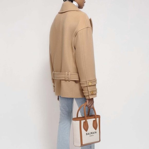 NWT size 10 Balmain Double breasted Wool Cashmere blend Felt Pea Coat in… - Picture 2 of 16